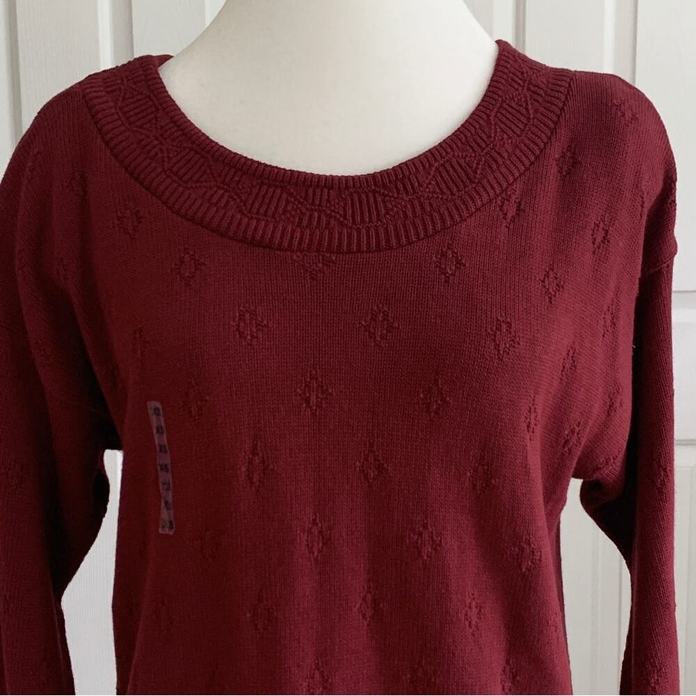 Vintage Express Sweater Tricot Burnt Red Cotton Knit Textured Scoop Neck XS NEW - Picture 3 of 12